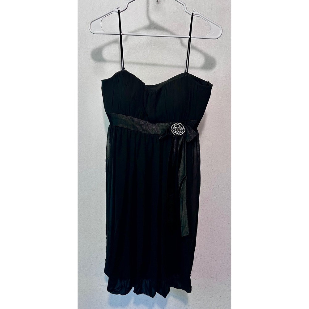 SL Fashions Black Cocktail Dress Rhinestone Rose Empire Waist Chiffon 10